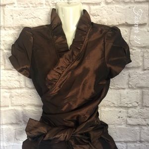 NWT Beautiful brown woven wrap blouse